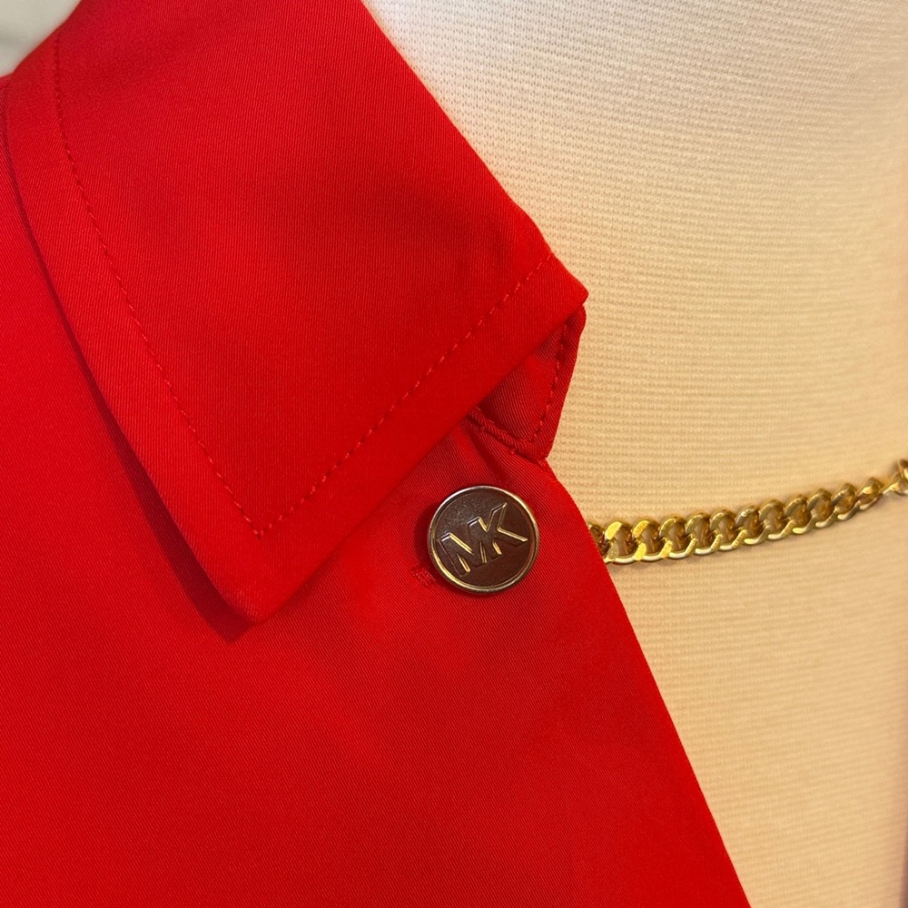 Michael Kors Persimmon Orange Chain Detail Blouse Gold Accent Size Small - Picture 11 of 16